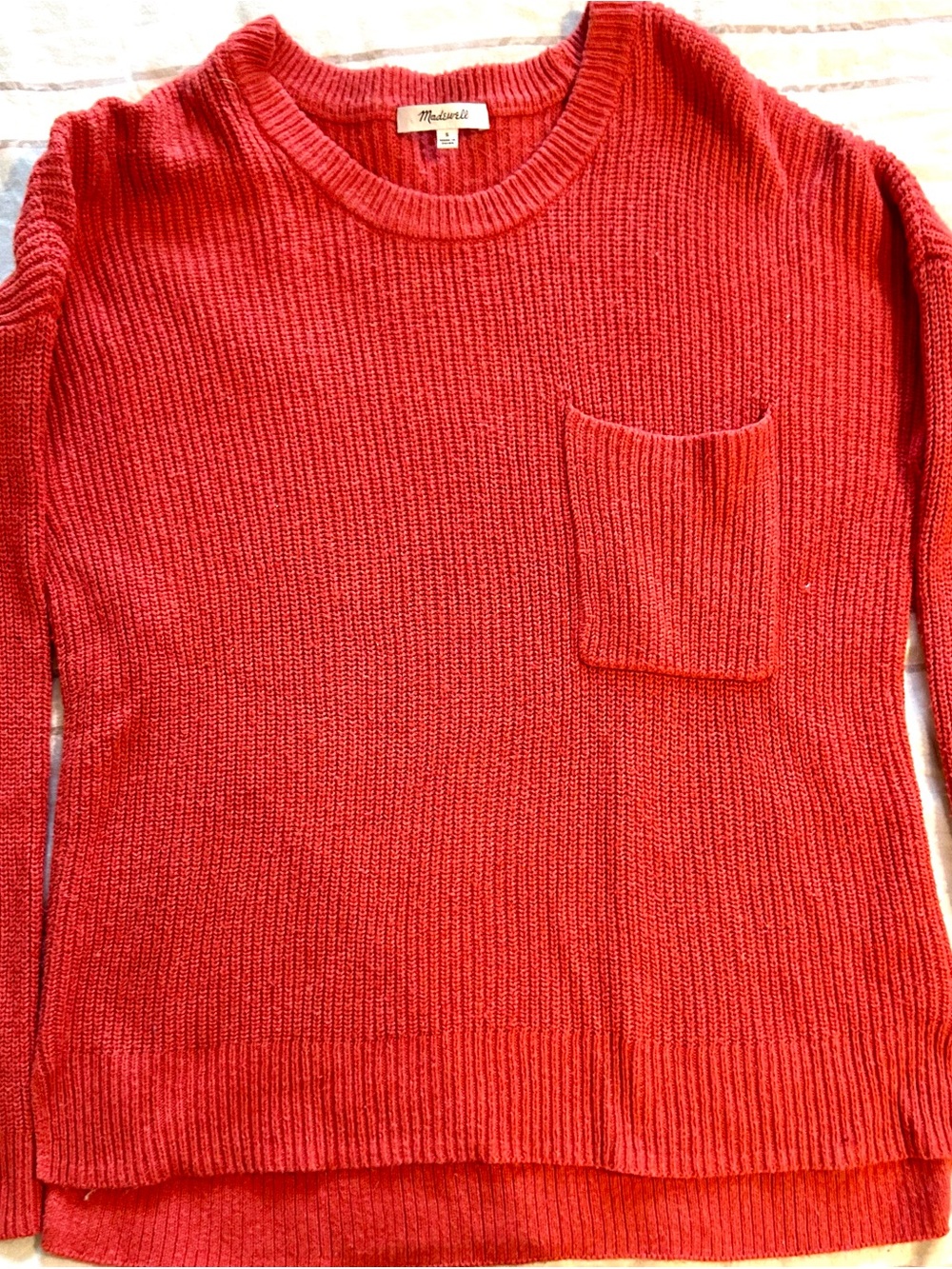 Madewell Women’s Burnt Orange Knit Pocket Pullover Sweater -S